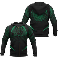 Hawaii Polynesian Zipper Hoodie Green The Face Style Unisex Green - Polynesian Pride