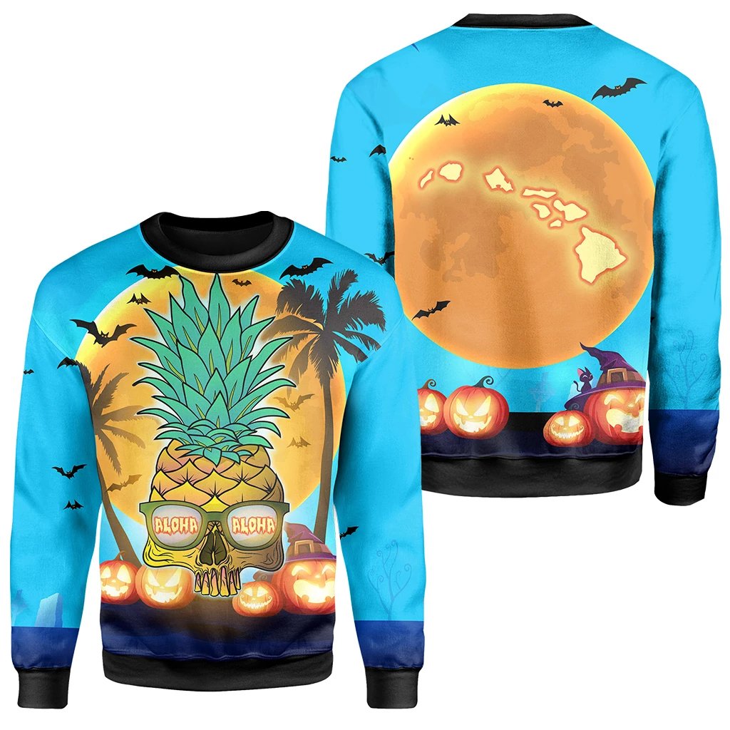 Hawaii Halloween Pineapple Sweatshirt Unisex Blue - Polynesian Pride