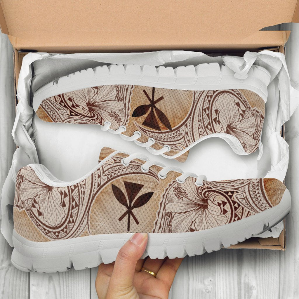 Hawaii Kanaka Maoli Sneakers - Hibiscus Flowers Vintage Style - Polynesian Pride