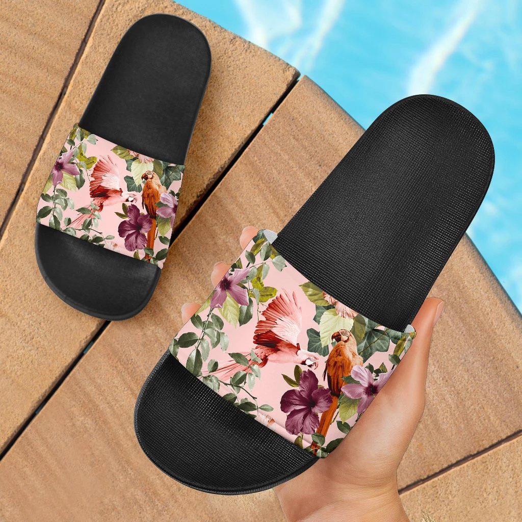 Hawaii Hibiscus Pattern Pink Slide Sandals Black - Polynesian Pride