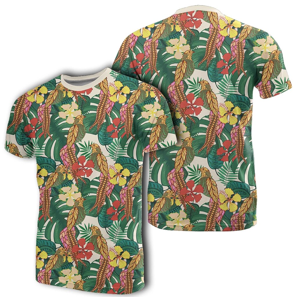 Hawaii Tropical Leaves Flowers and Birds Floral Jungle T Shirt Unisex White - Polynesian Pride