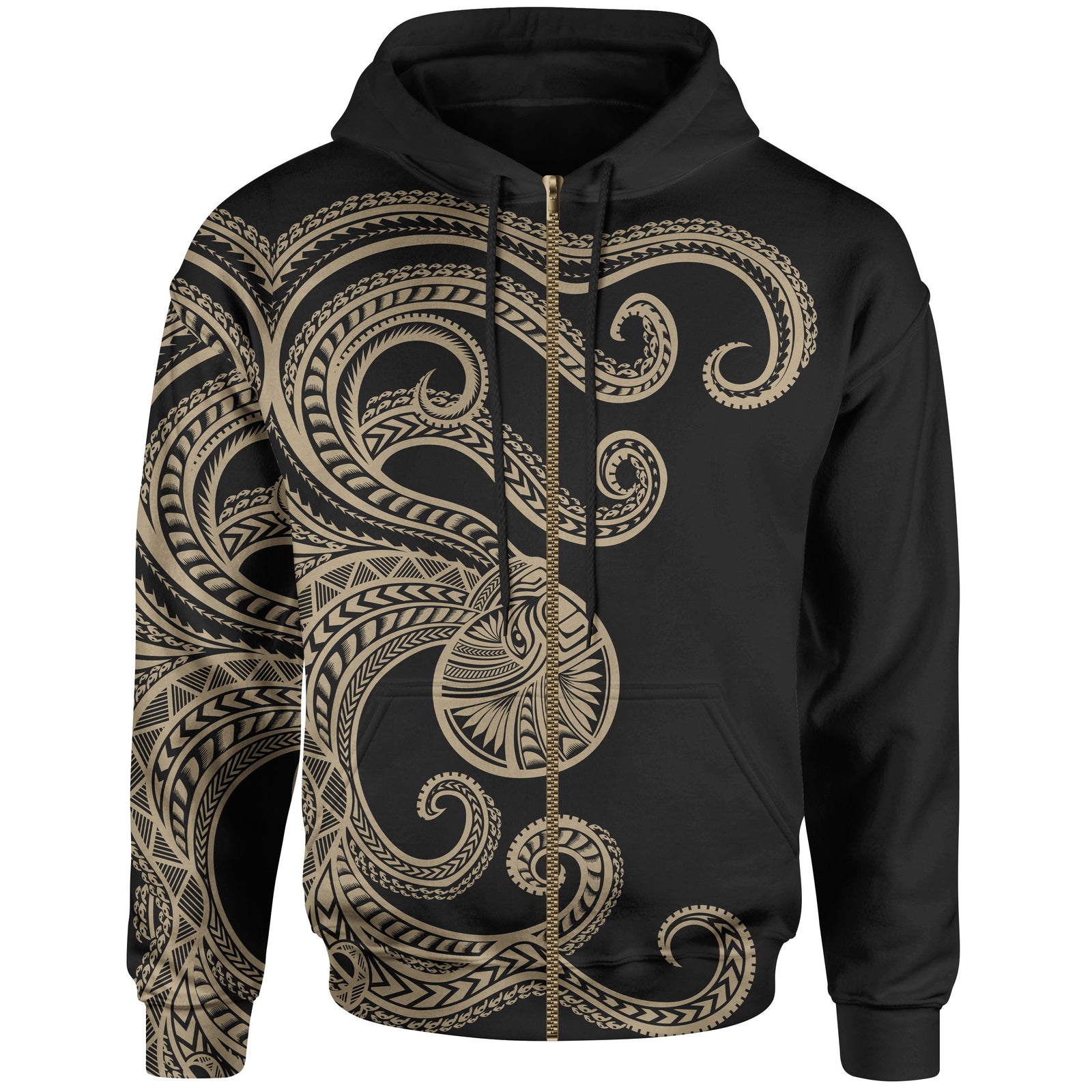 Polynesian Octopus Zip up Hoodie Gold Color Unisex Gold - Polynesian Pride
