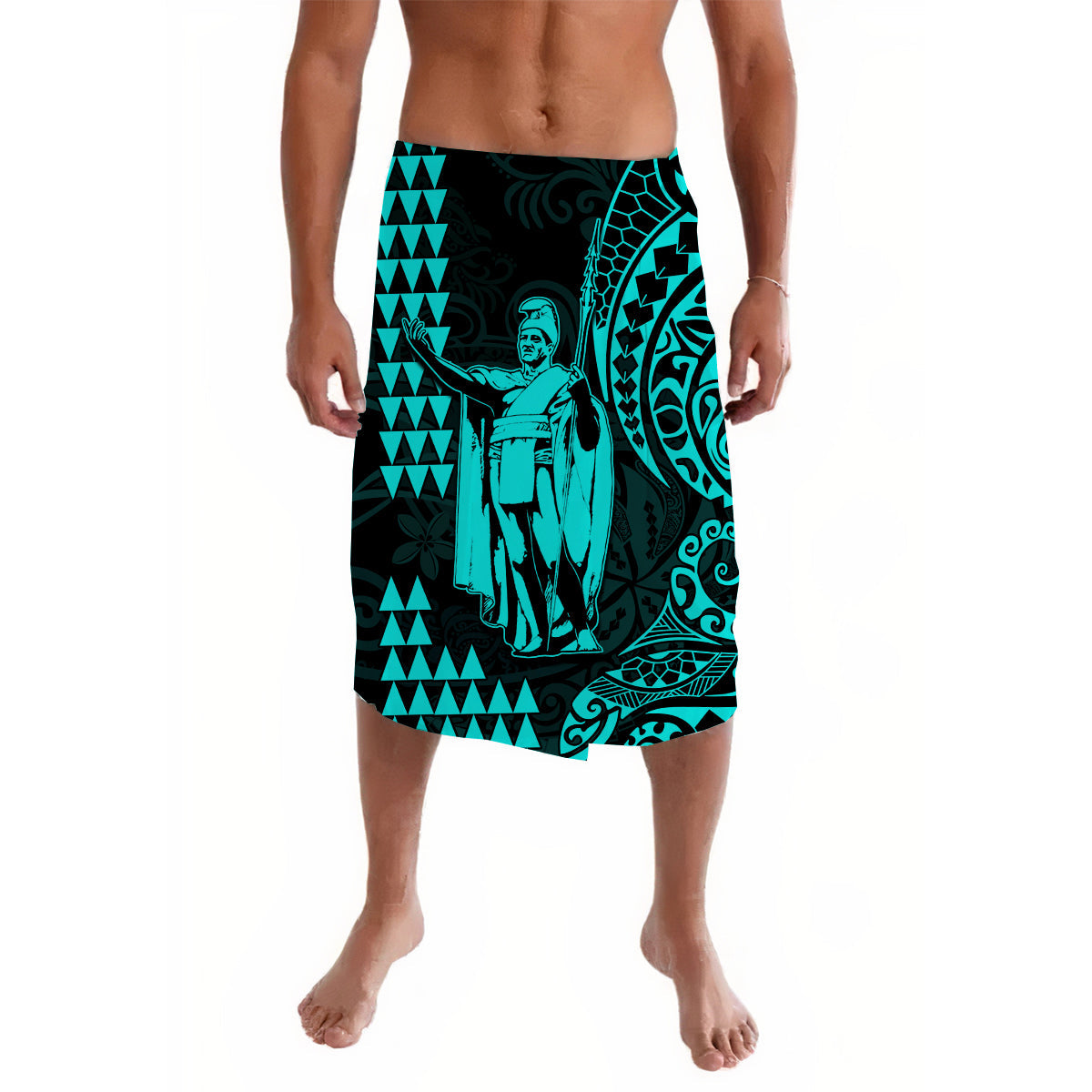 Hawaii Day Kakau Lavalava Proud To Be Hawaiian Turquoise King Kamehameha and Kanaka Maoli LT13 Turquoise - Polynesian Pride