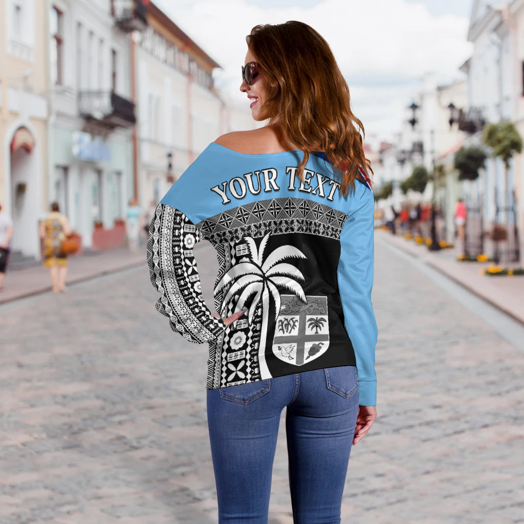 (Custom Personalised) Fiji Tapa Pattern Off Shoulder Sweater Coconut Tree LT13 - Polynesian Pride