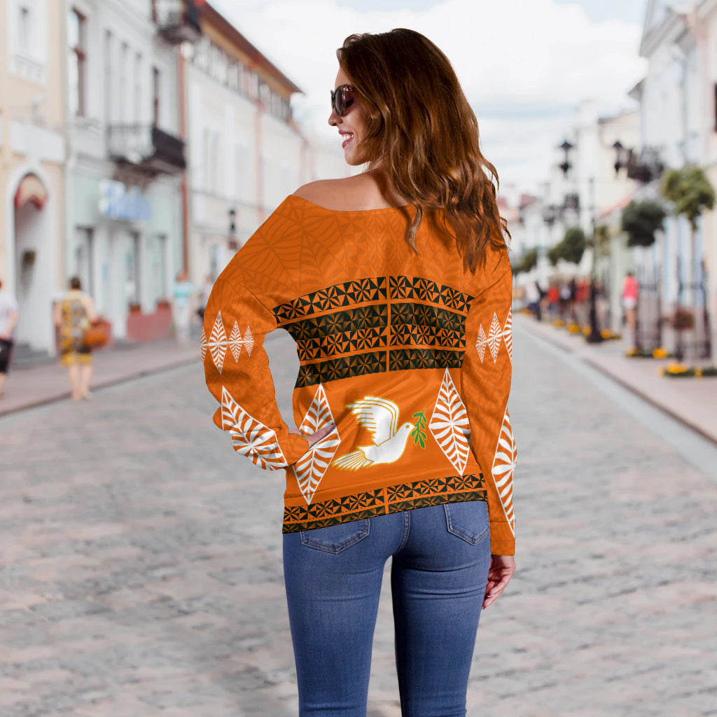 Tailulu College Off Shoulder Sweater Tonga Pattern LT13 - Polynesian Pride