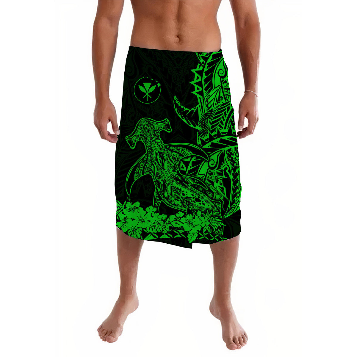 Hawaii Polynesian Lavalava Wild Hammerhead Sharks Green LT13 Green - Polynesian Pride