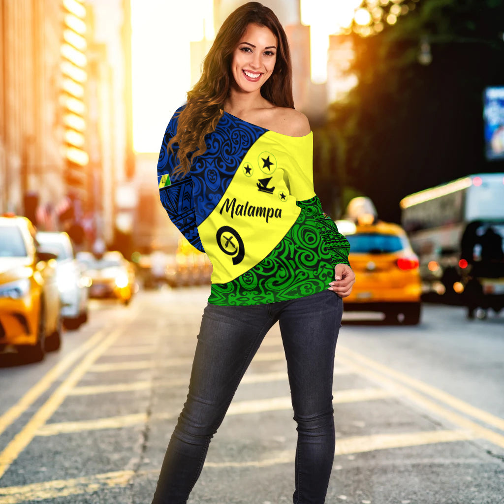 Malampa Province Off Shoulder Sweater Vanuatu Pattern LT13 - Polynesian Pride