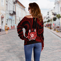 Tonga Pattern Off Shoulder Sweater Always Proud LT13 - Polynesian Pride