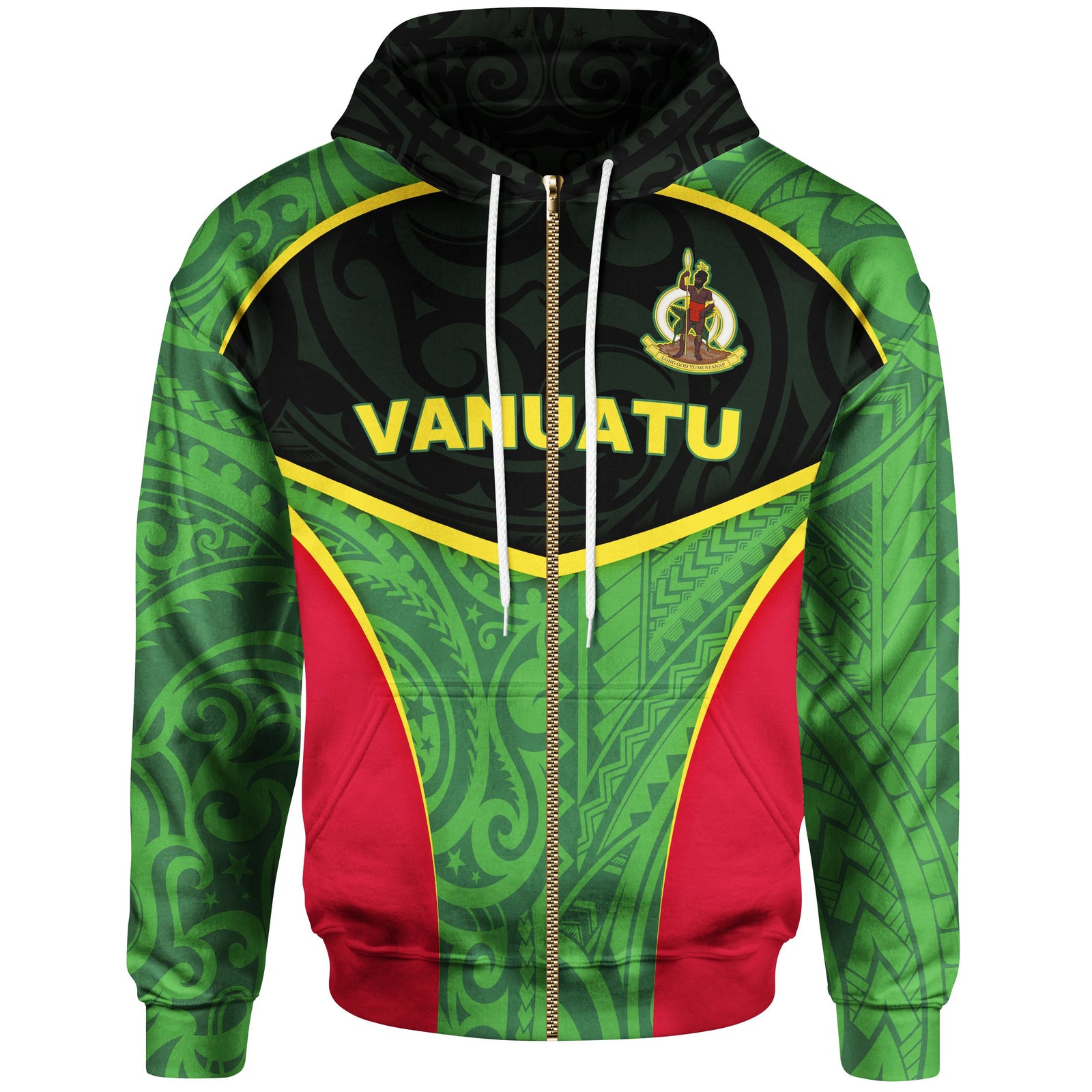 Vanuatu Polynesian Zip up Hoodie Flag Sport Style Unisex Green - Polynesian Pride