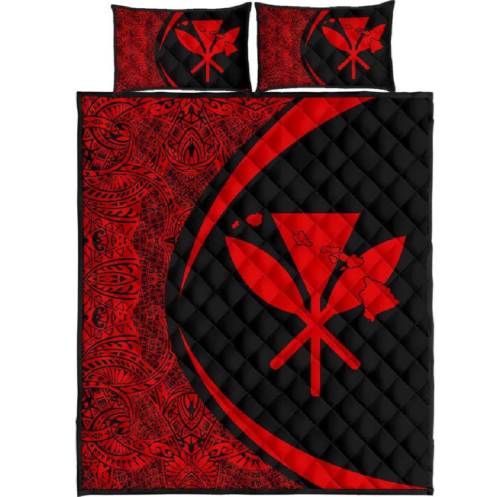 Hawaii Kanaka Polynesian Quilt Bed Set - Circle Style Red Black - Polynesian Pride