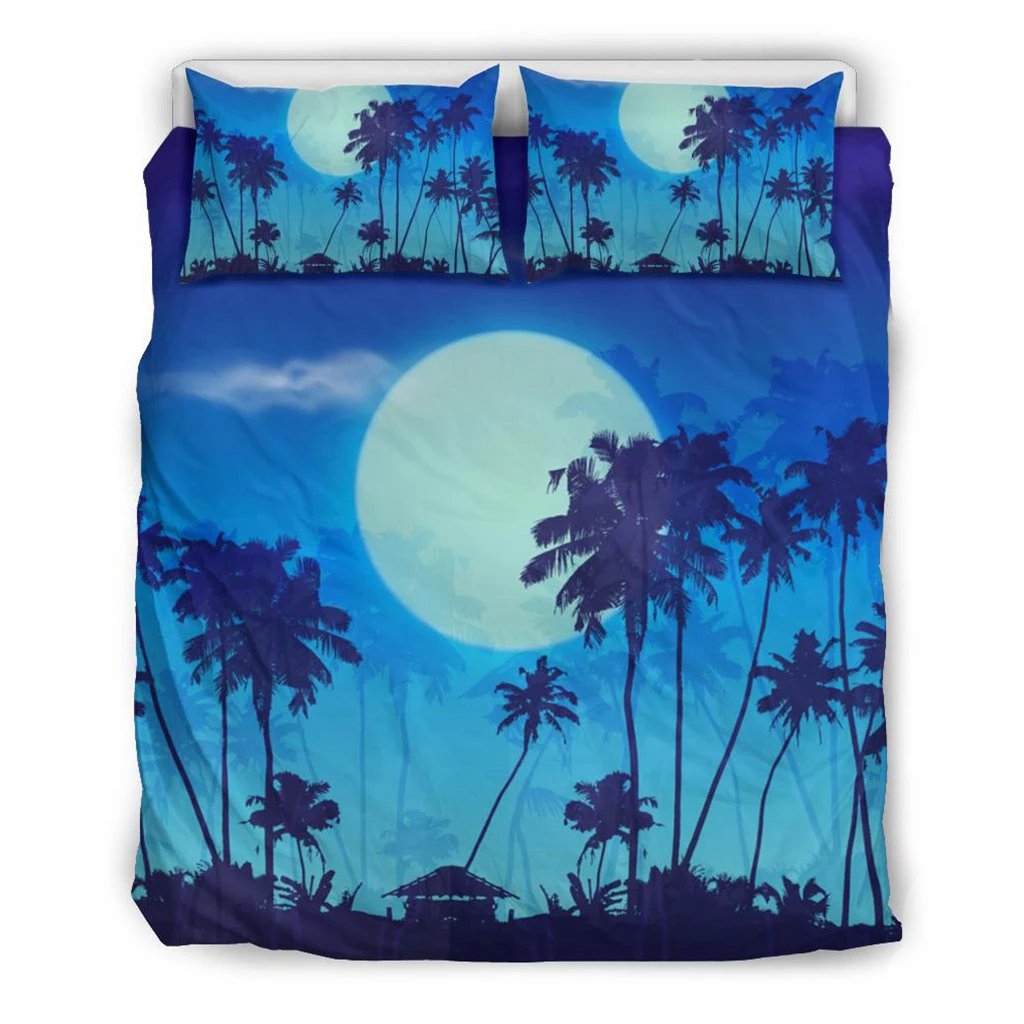 Hawaiian Palm Tree Blue Moon Polynesian Bedding Set Black - Polynesian Pride