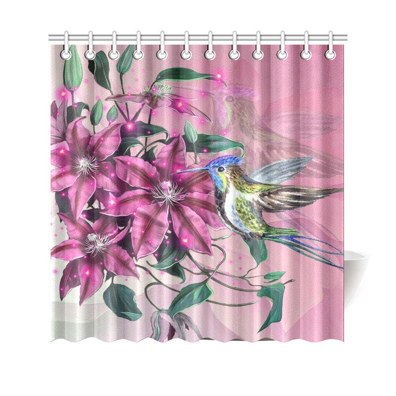 Hawaii Clematis Humming Bird Shower Curtain 177 x 172 (cm) Pink - Polynesian Pride