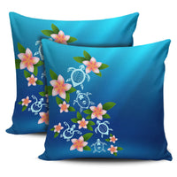 Turtle Polynesian Plumeria Pillow Covers One Size Zippered Pillow Cases 18"x 18" (Twin Sides) (Set of 2) Black - Polynesian Pride