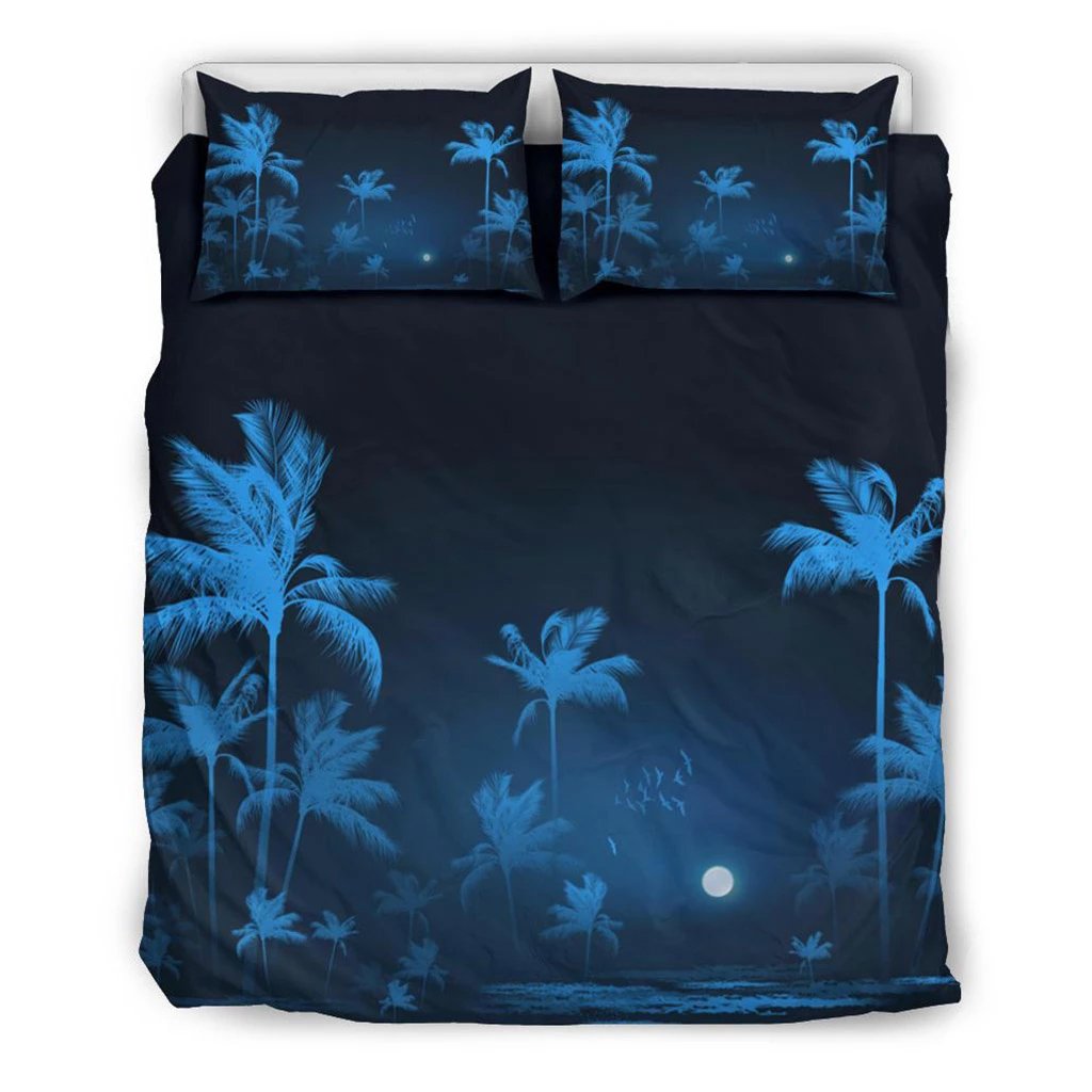 Hawaiian Palm Tree Moon Night Polynesian Bedding Set Black - Polynesian Pride