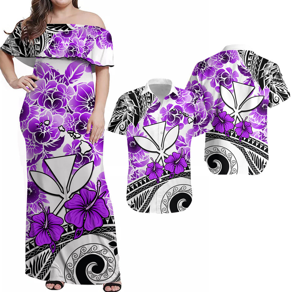 Hawaii Matching Dress and Hawaiian Shirt Polynesian and Purple Hibiscus LT13 Purple - Polynesian Pride