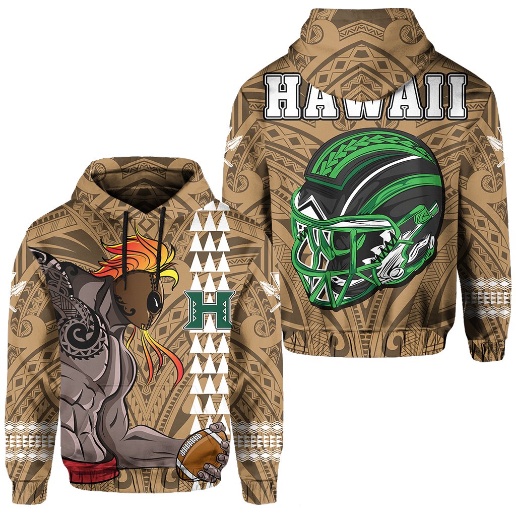 Polynesian Warrior Helmet Football Kanaka Kakau Hawaii Hoodie Gold Unisex Gold - Polynesian Pride