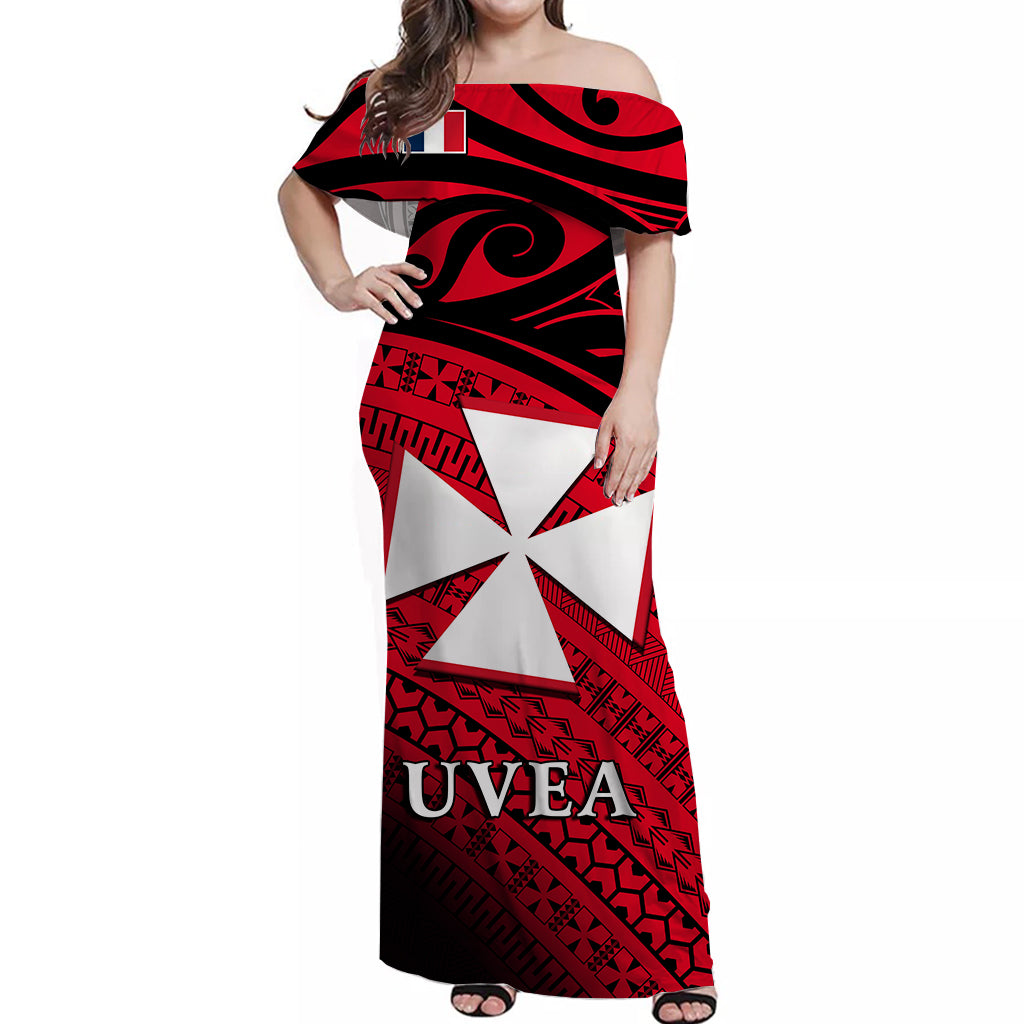 Uvea Chiefdom Wallis et Futuna Off Shoulder Long Dress Polynesian Pattern and Flag LT13 Long Dress Red - Polynesian Pride