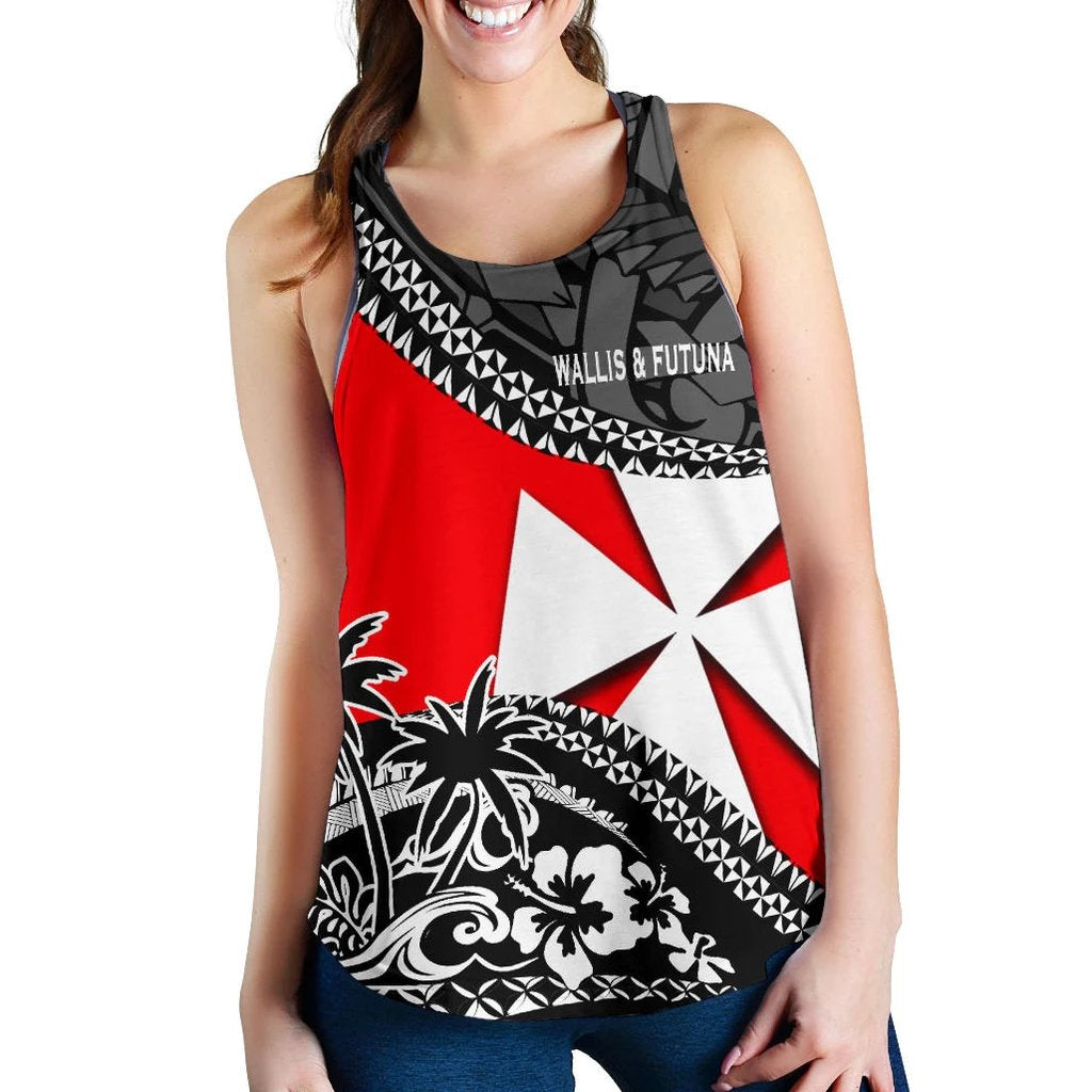 Wallis And Futuna Women Racerback Tank Fall In The Wave Black - Polynesian Pride