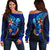 Hawaii Women's Off Shoulder Sweater - Vintage Tribal Mountain Blue - Polynesian Pride