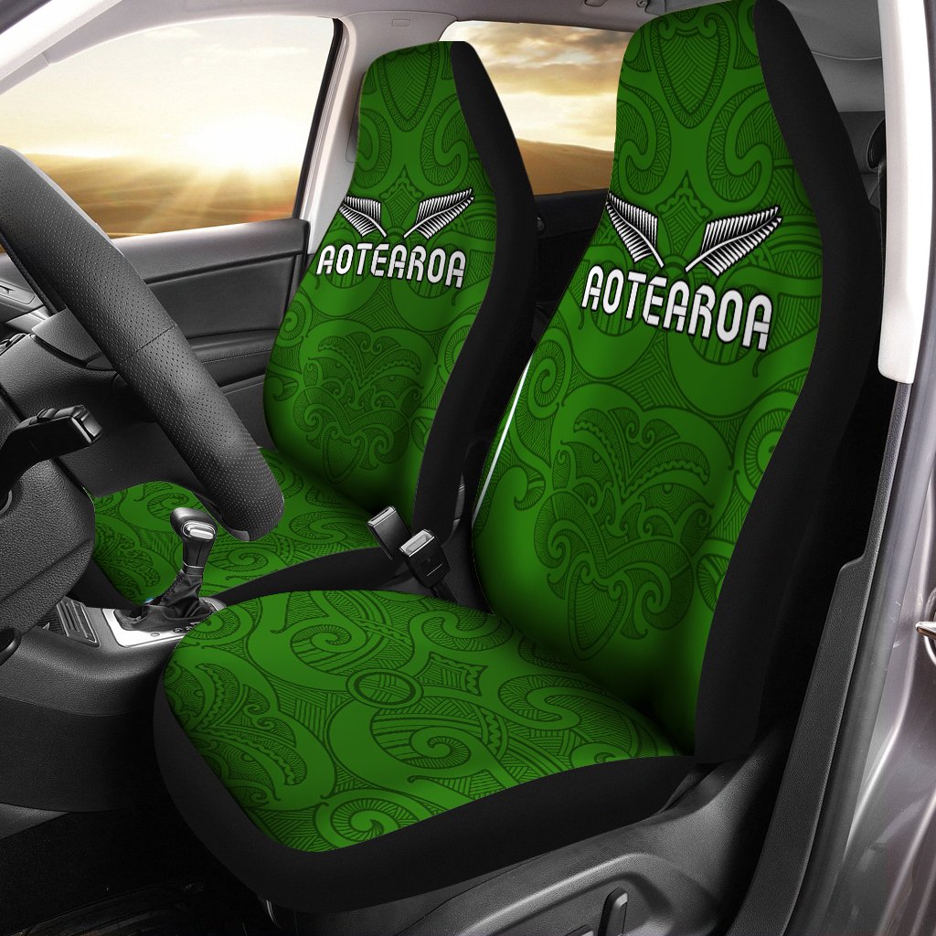 Maori 2021 Car Seat Covers - Green Aotearoa Tattoo LT13 Universal Fit Green - Polynesian Pride