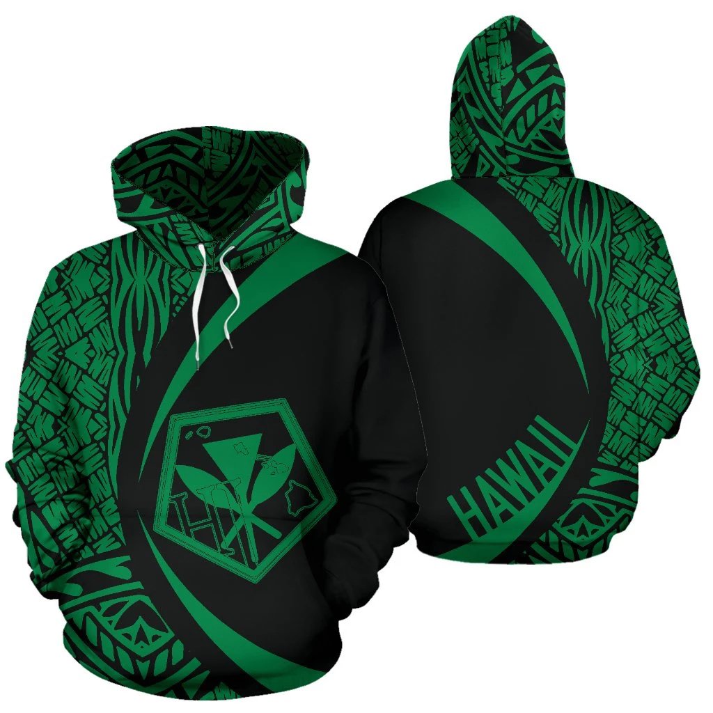 Kanaka Polynesian Tribal Hoodie Circle Style Green Color Unisex White - Polynesian Pride