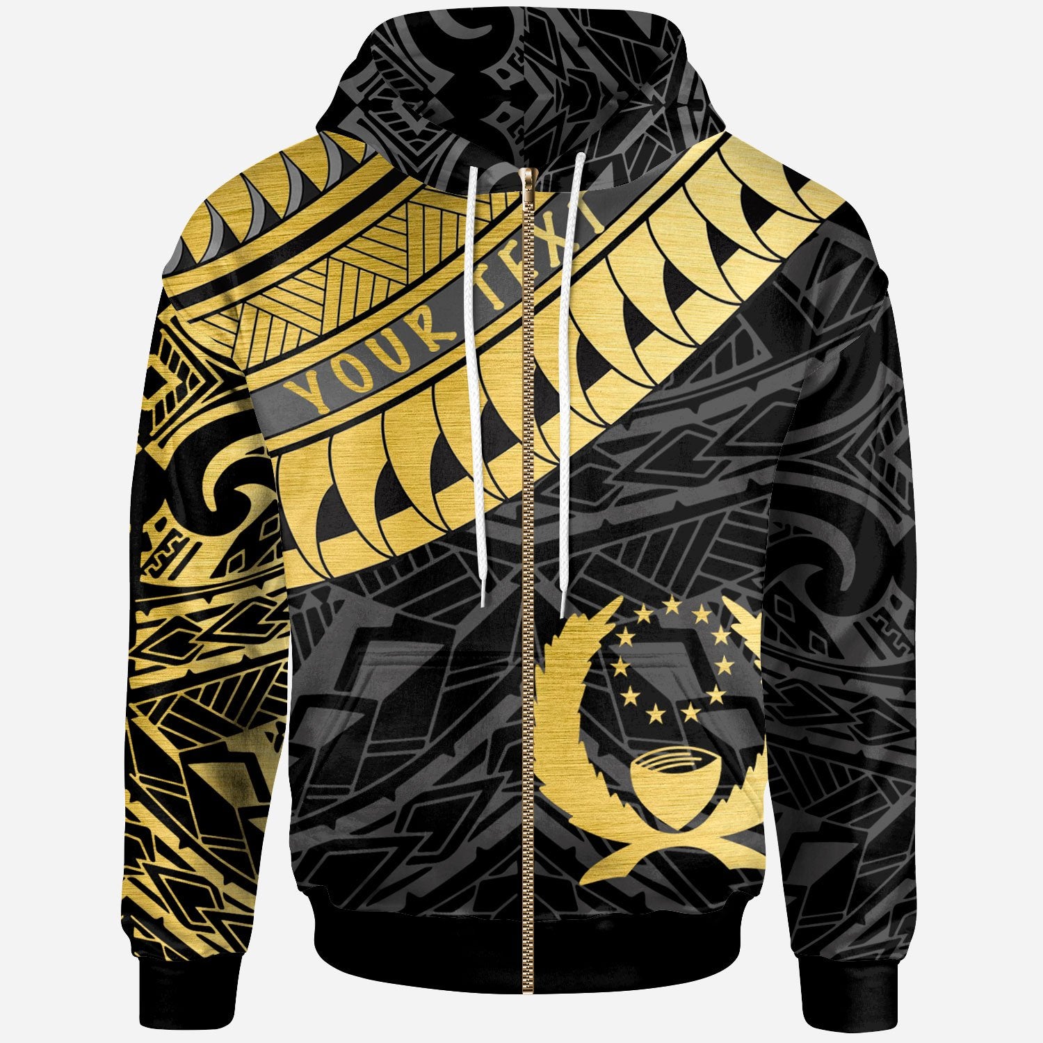 Pohnpei Custom Zip Hoodie Pohnpei Ginger Lei Pattern Gold Unisex Gold - Polynesian Pride