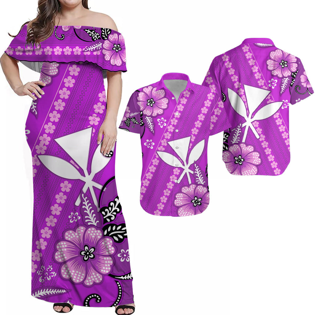 Hawaii Matching Dress and Hawaiian Shirt Kakau Tribal Purple Batik Floral Ver.01 LT13 Purple - Polynesian Pride