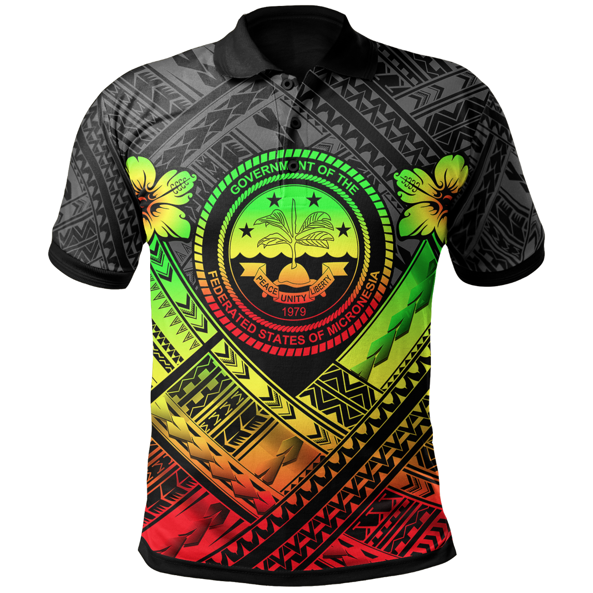 Federated States of Micronesia Polynesian Polo Shirt FSM Reggae Seal Camisole Hibiscus Style Unisex Black - Polynesian Pride