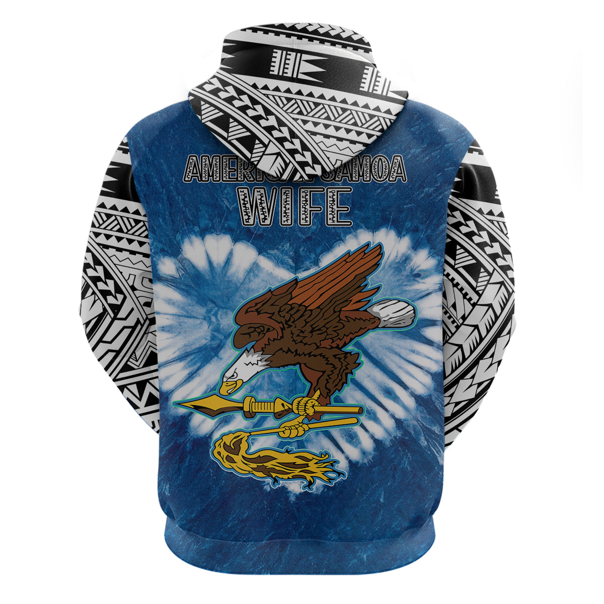 Custom American Samoa Hoodie Couple Polynesian Turtles Valentine HUSBand and WIFE Tie Dye Blue LT13 No Men - Polynesian Pride