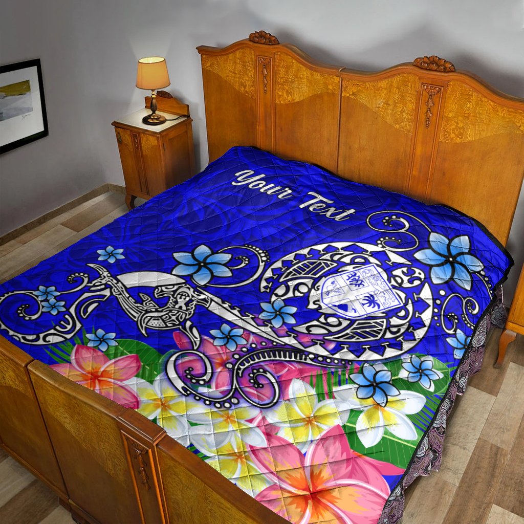 Fiji Custom Personalised Premium Quilt - Turtle Plumeria (Blue) - Polynesian Pride