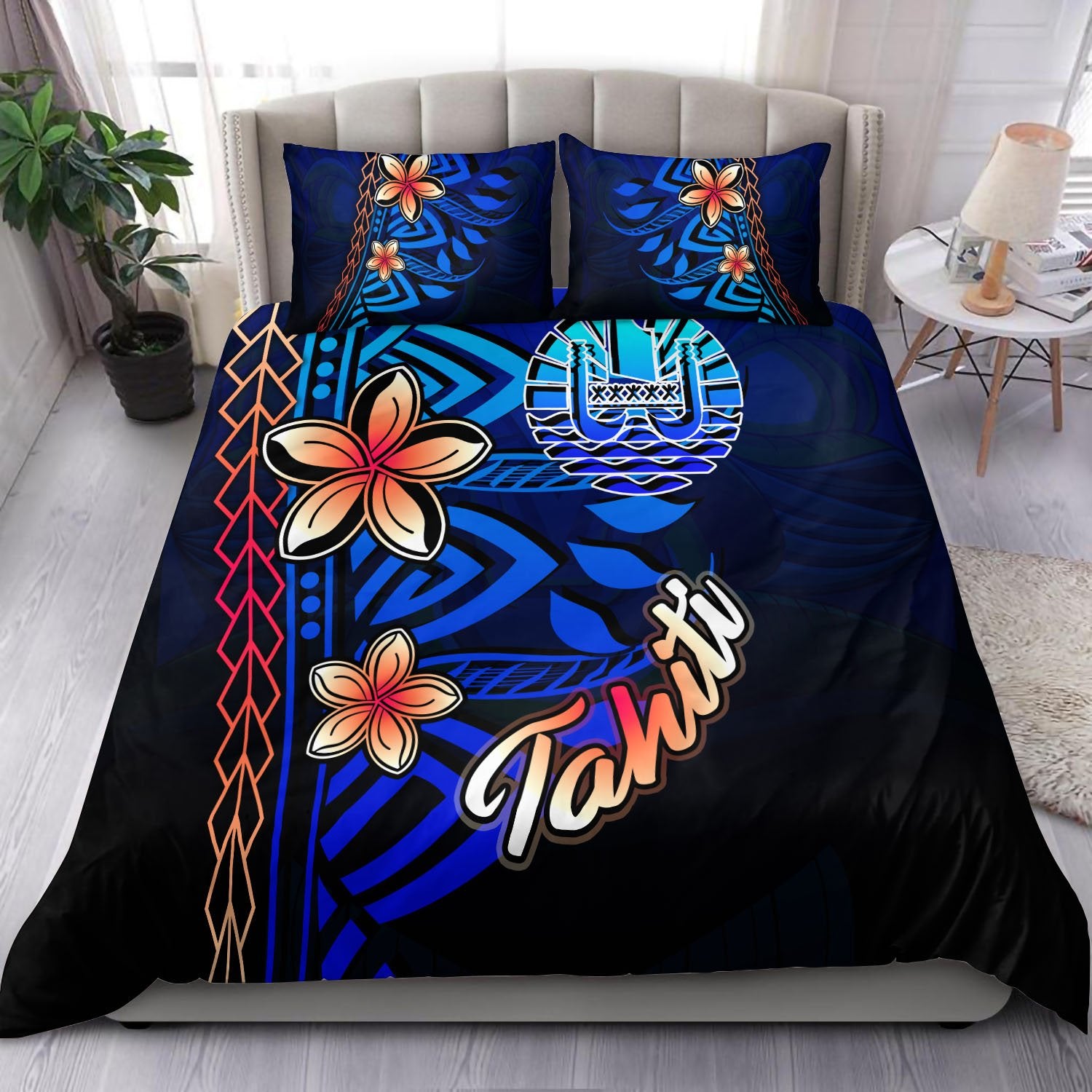 Tahiti Bedding Set - Vintage Tribal Mountain Blue - Polynesian Pride