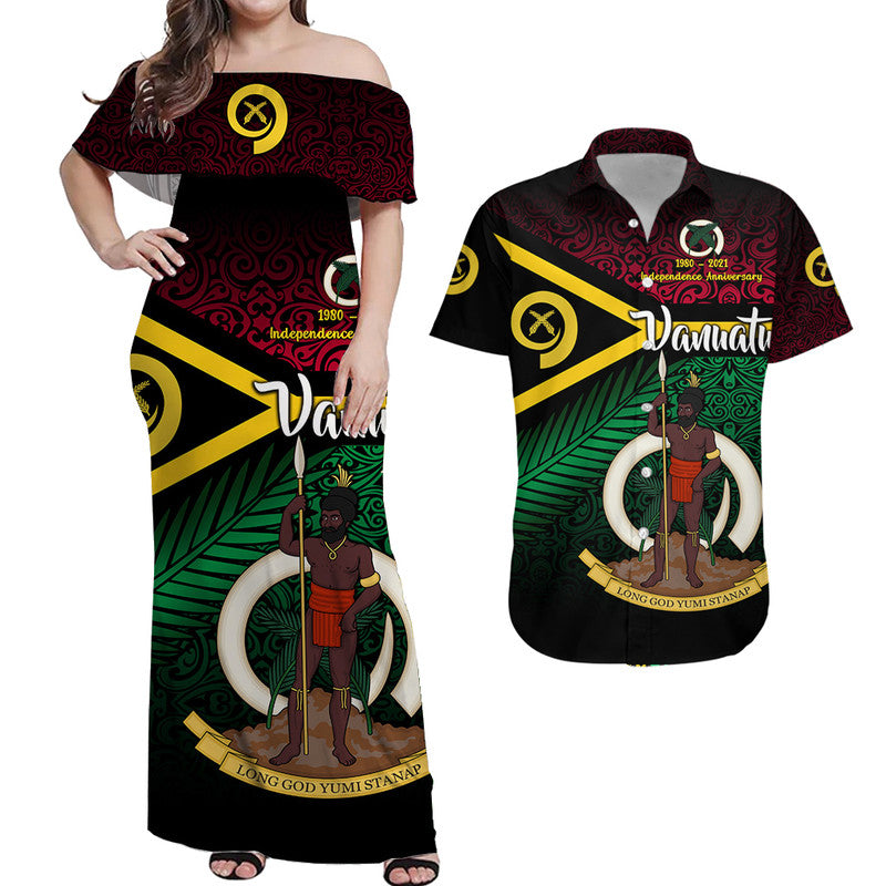 Vanuatu Matching Hawaiian Shirt and Dress Special Independence Anniversary Original Flag Style LT8 Black - Polynesian Pride