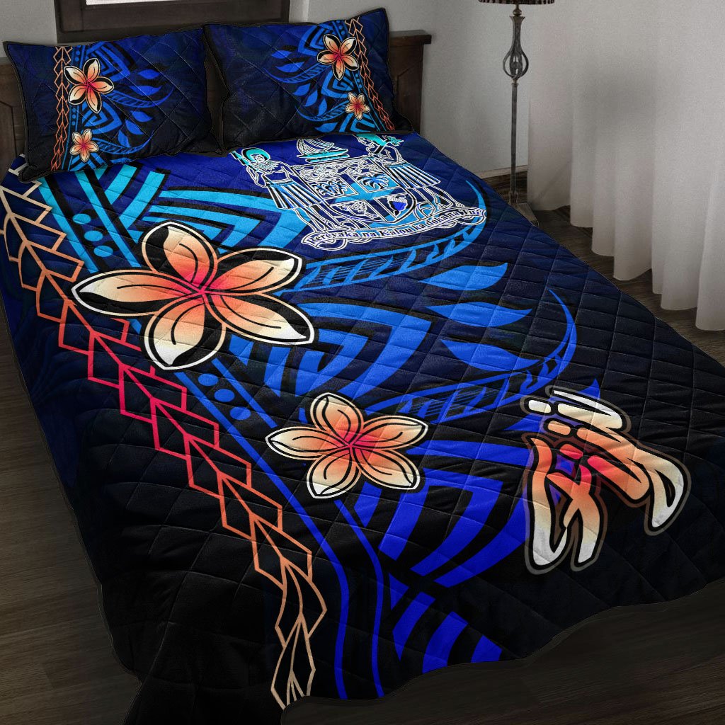 Fiji Quilt Bed Set - Vintage Tribal Mountain Crest Blue - Polynesian Pride