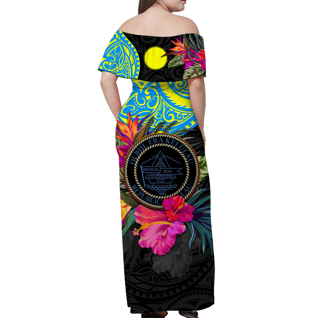 Palau Off Shoulder Long Dress Alluring Polynesia and Tropical Flowers LT13 - Polynesian Pride
