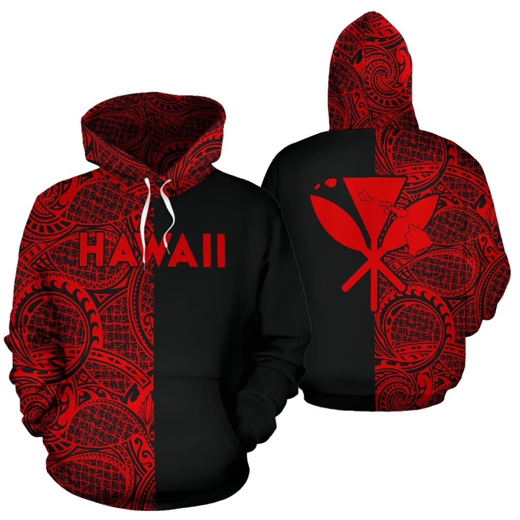 Hawaii Kanaka Polynesian Hoodie The Half Red Unisex Red - Polynesian Pride