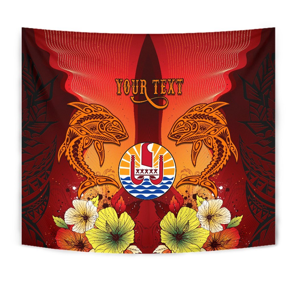 Tahiti Tapestries - Tribal Tuna Fish Wall Tapestry Orange - Polynesian Pride