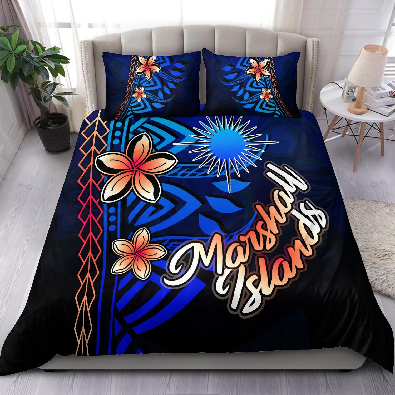 Marshall Islands Bedding Set - Vintage Tribal Mountain Blue - Polynesian Pride