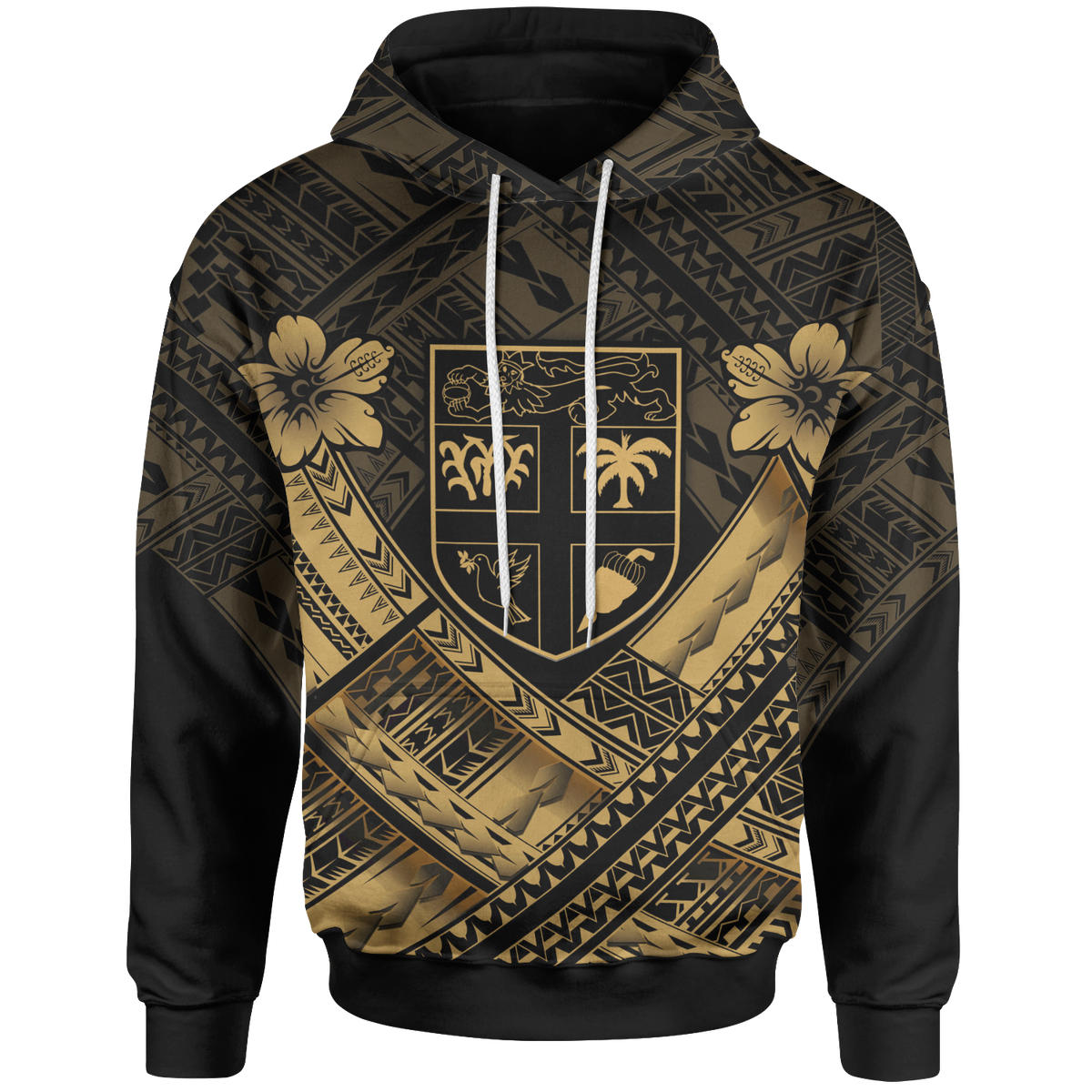 Fiji Polynesian Custom Hoodie Fiji Gold Seal Camisole Hibiscus Style Unisex Gold - Polynesian Pride