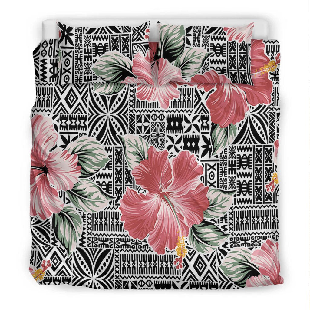 Polynesian Bedding Set - Pink Hibiscus Flower With Tapa Pattern - Polynesian Pride