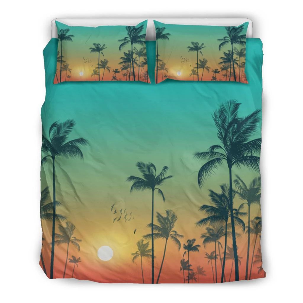 Hawaiian Palm Tree In The Sunset Polynesian Bedding Set Black - Polynesian Pride