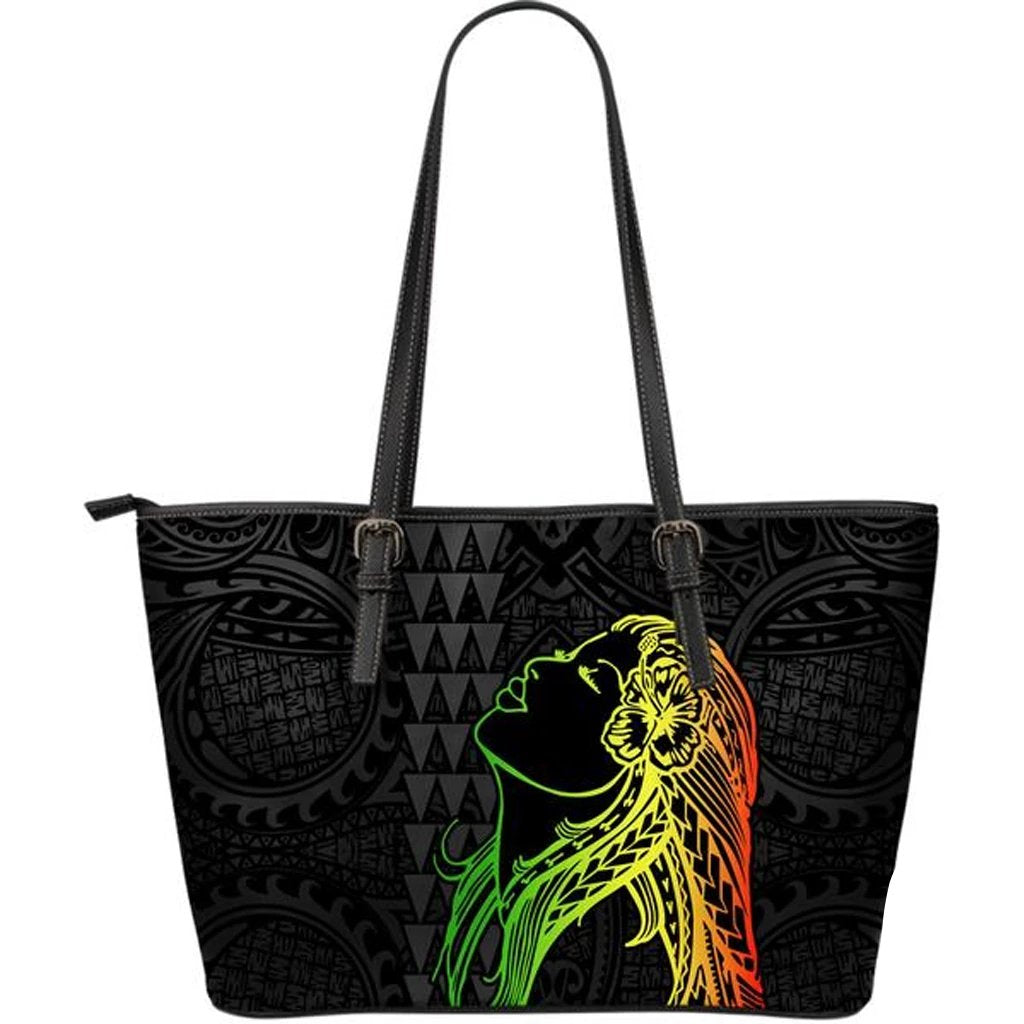 Hula Girl Large Leather Tote Black - Polynesian Pride