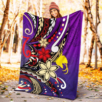Papua New Guinea Premium Blanket - Tribal Flower With Special Turtles Purple Color - Polynesian Pride