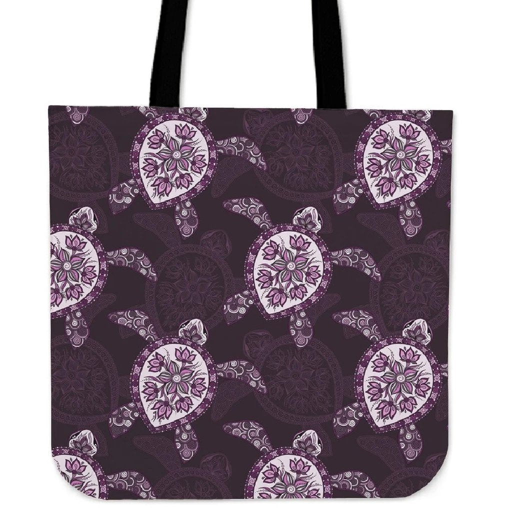 Turtle Plumeria Violet Tote Bag Tote Bag One Size Black - Polynesian Pride