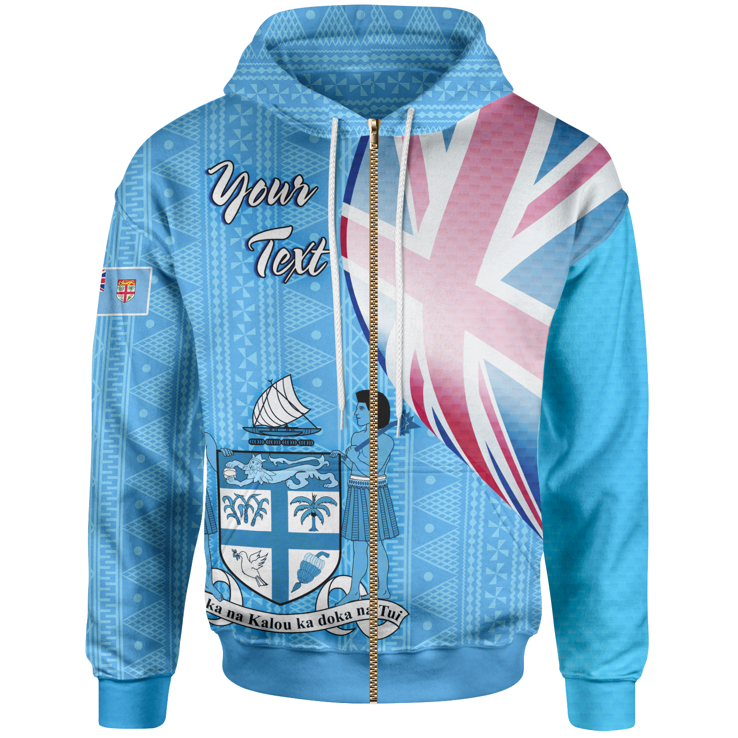 Fiji Custom Zip up Hoodie Fiji Flag Unisex Blue - Polynesian Pride