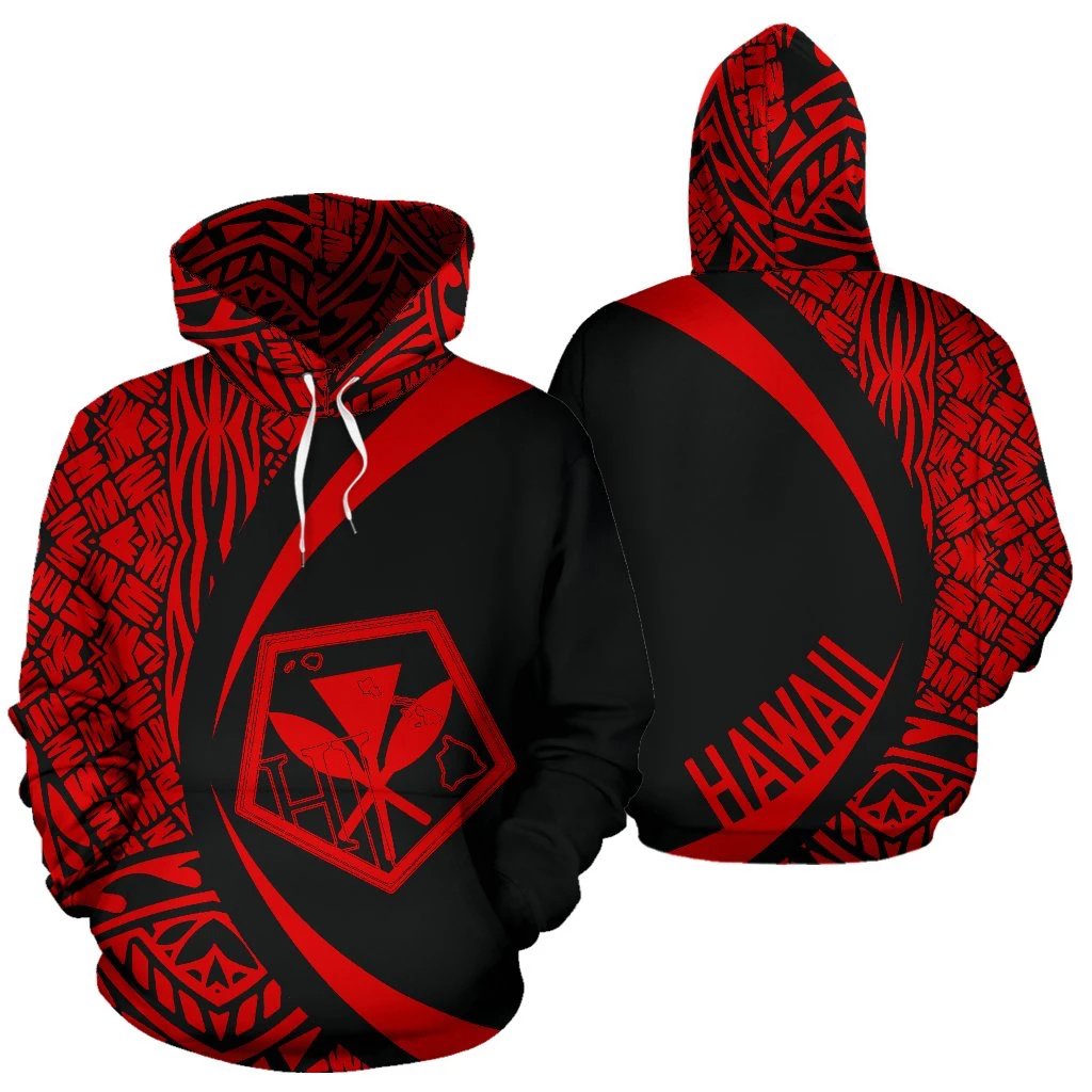 Kanaka Polynesian Tribal Hoodie Circle Style Red Color Unisex White - Polynesian Pride