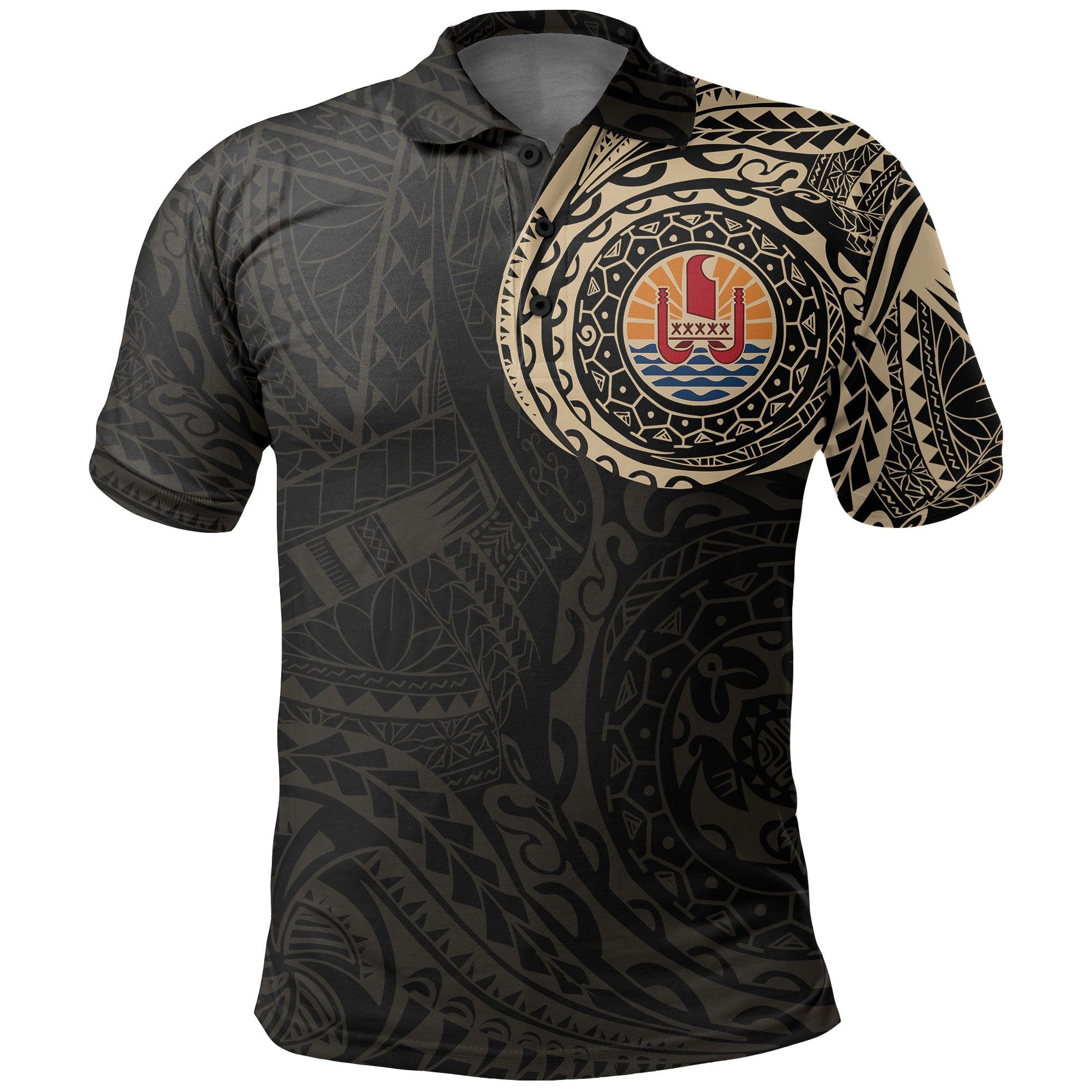 Tahiti Polo Shirt - Tahitian Flag Polynesian Tattoo Unisex Black - Polynesian Pride