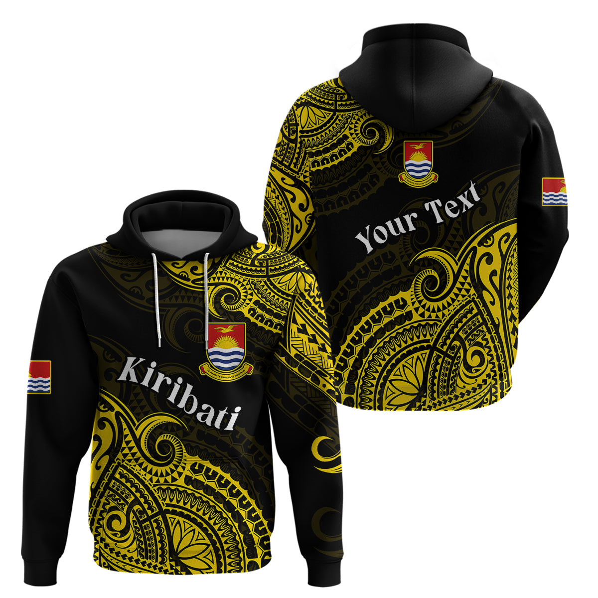 Custom Ribaberiki Kiribati Coat of Arms Mix Yellow Polynesian Hoodie LT14 Pullover Hoodie Yellow - Polynesian Pride