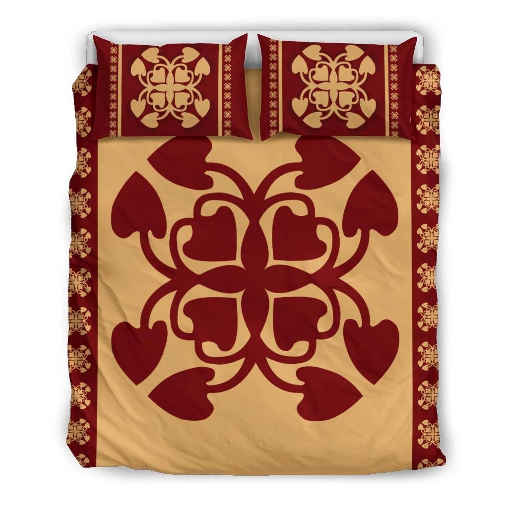 Hawaiian Pattern Kalo Love Polynesian Quilt Bedding Set Black - Polynesian Pride