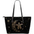 Hawaii Turtle Hibiscus Black And Gold Large Leather Tote Black And Gold - Polynesian Pride