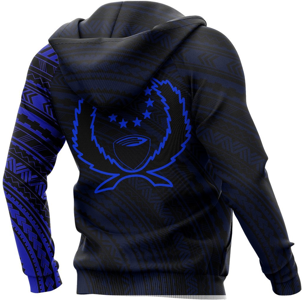 Pohnpei Hoodie Pohnpei Flag Polynesian Tattoo Style Blue - Polynesian Pride
